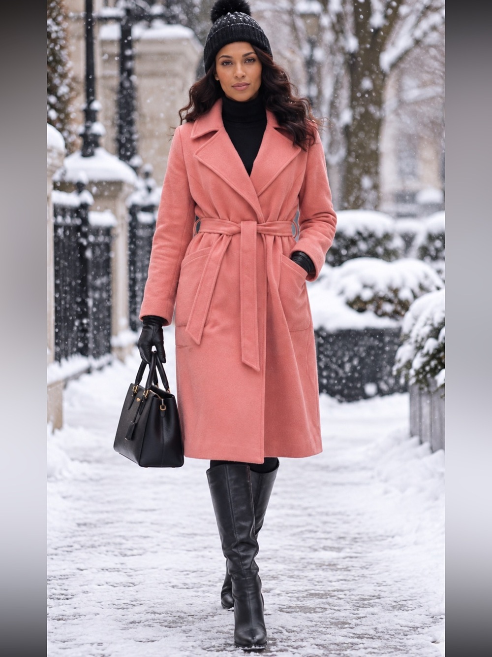 Pink Wool Dress Belted Trench Coat Large NWT Fall Jacket Winter Wear Lined